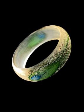 1970’s Peacock Feather Lucite Bangle Bracelet
